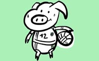 Illustration of pig playing basketball